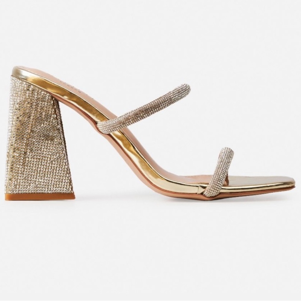 Simmi London Peruvian Gold Diamante Strappy Block Mules - NWT - Sz 9